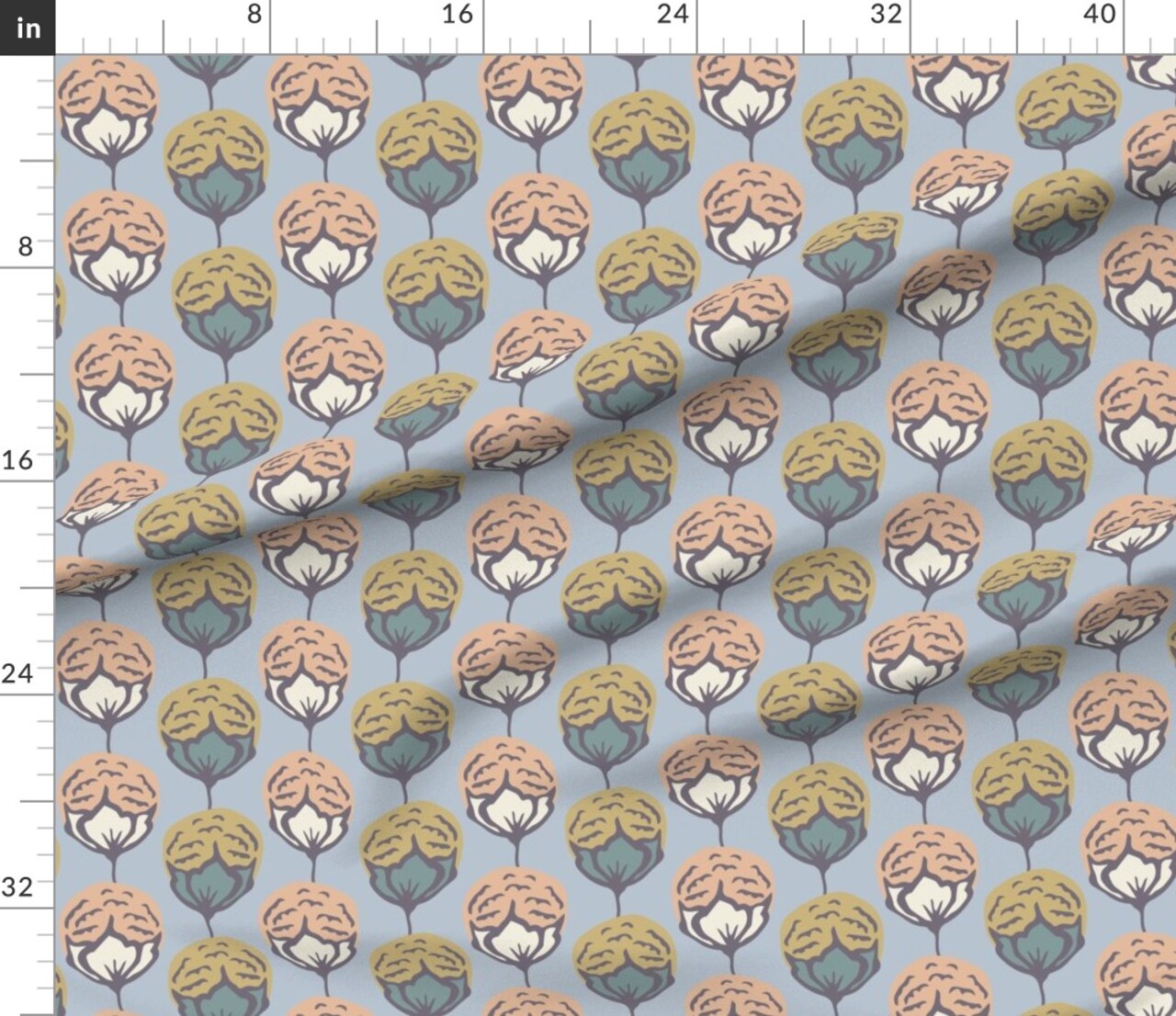 Various Fabrics by the Yard or Fat Quarter Cotton Blooms Light Blue Lilac Peach Art Deco Botanical Cream Kids Whimsical Custom Printed Fabric by Spoonflower